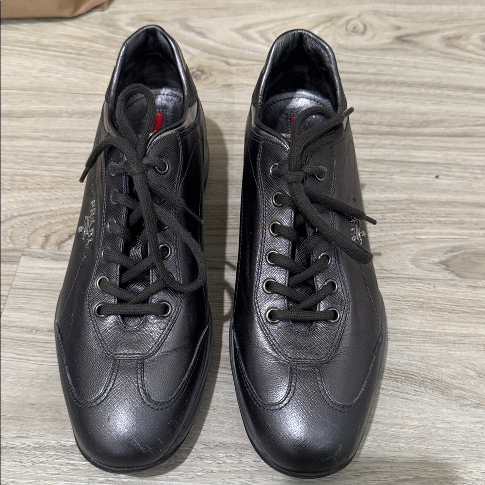 Prada metallic gray woman’s Leather sneakers